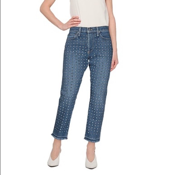 Alice & Olivia Denim Trouser jeans with silver stud embellishments–– NWT - Picture 3 of 16